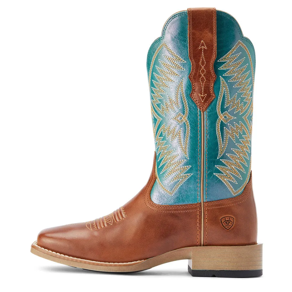 10042387 Ariat Women's Odessa Stretch Fit Western Boot - Almond Roca/ Metallic Turqueza