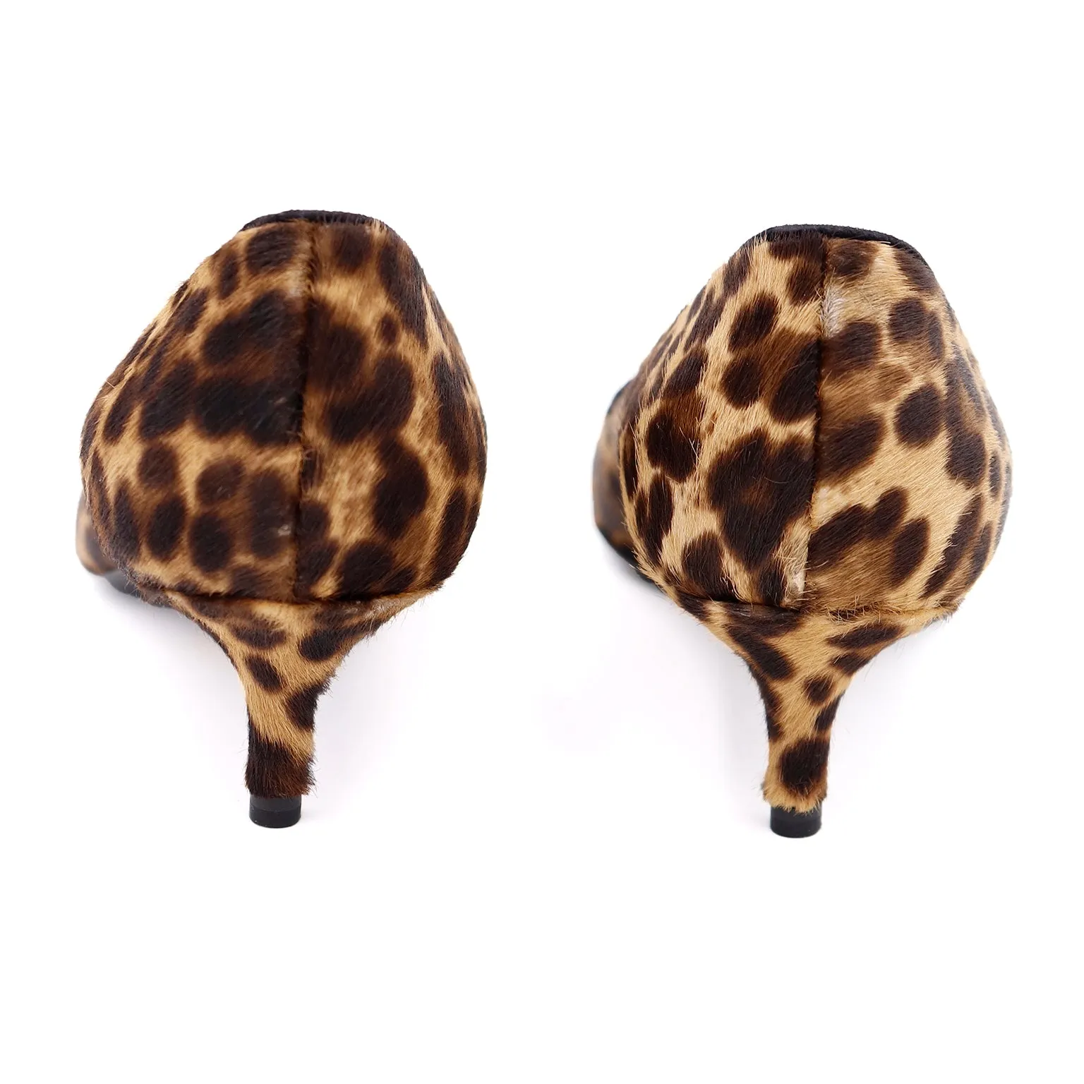 2000s Prada Leopard Print Calf Fur Kitten Heel Shoes