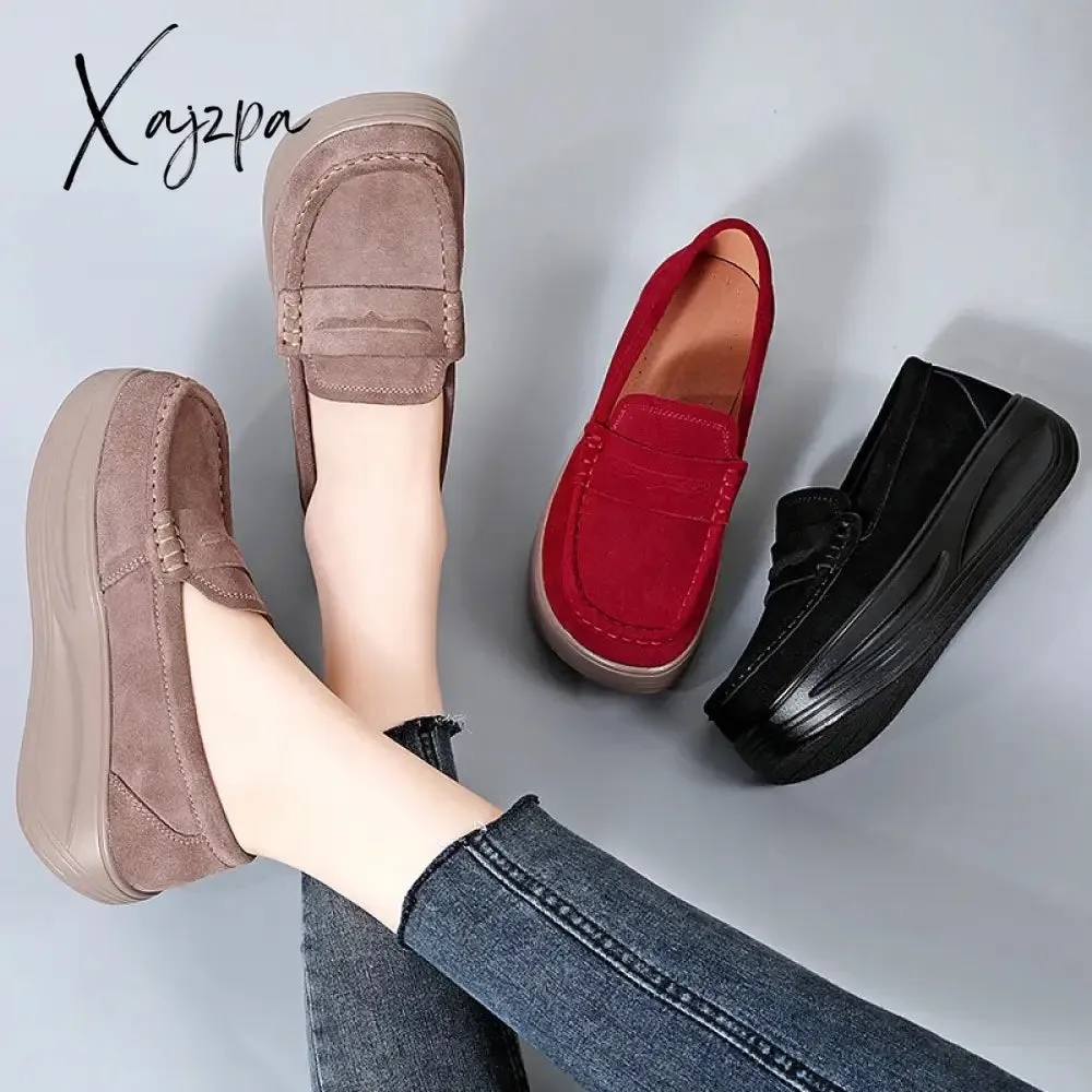 2024 New Spring Autumn Shoes Woman Platform Genuine Leather Women Flats Thick Sole Women's Loafers Moccasins Female Shoes