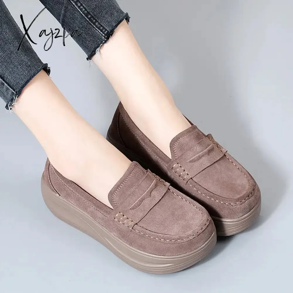 2024 New Spring Autumn Shoes Woman Platform Genuine Leather Women Flats Thick Sole Women's Loafers Moccasins Female Shoes