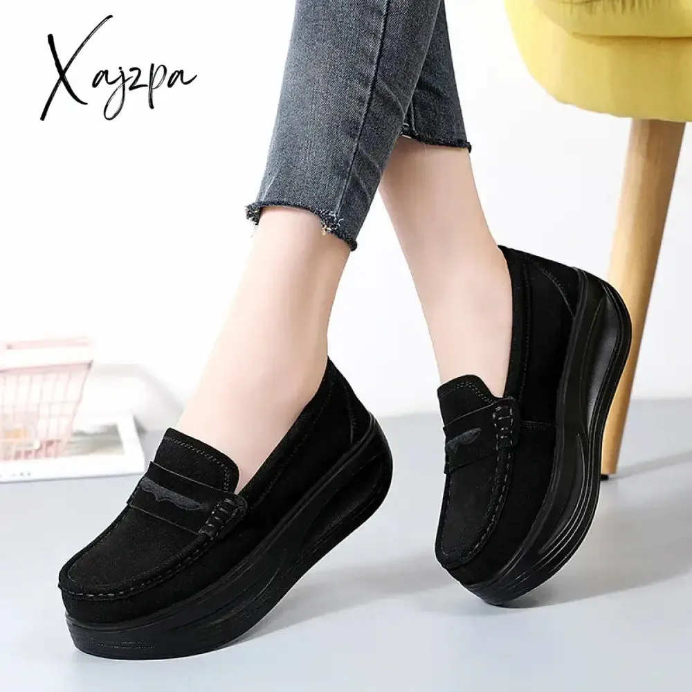 2024 New Spring Autumn Shoes Woman Platform Genuine Leather Women Flats Thick Sole Women's Loafers Moccasins Female Shoes