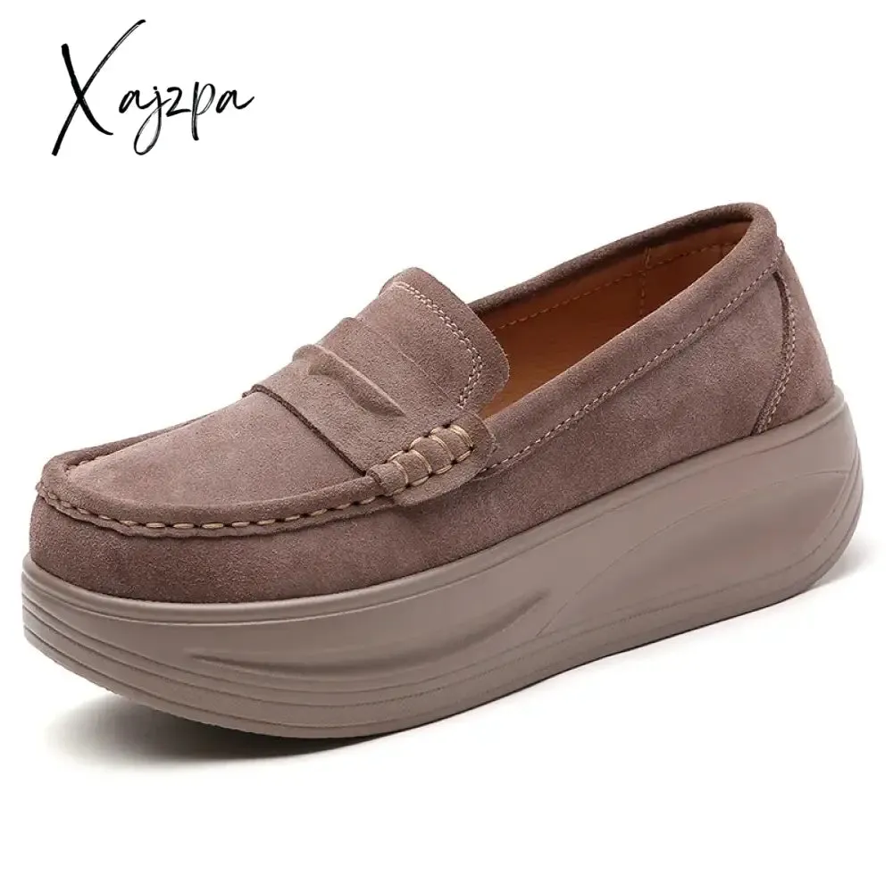 2024 New Spring Autumn Shoes Woman Platform Genuine Leather Women Flats Thick Sole Women's Loafers Moccasins Female Shoes