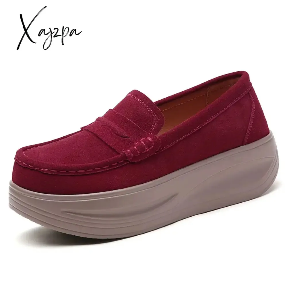 2024 New Spring Autumn Shoes Woman Platform Genuine Leather Women Flats Thick Sole Women's Loafers Moccasins Female Shoes