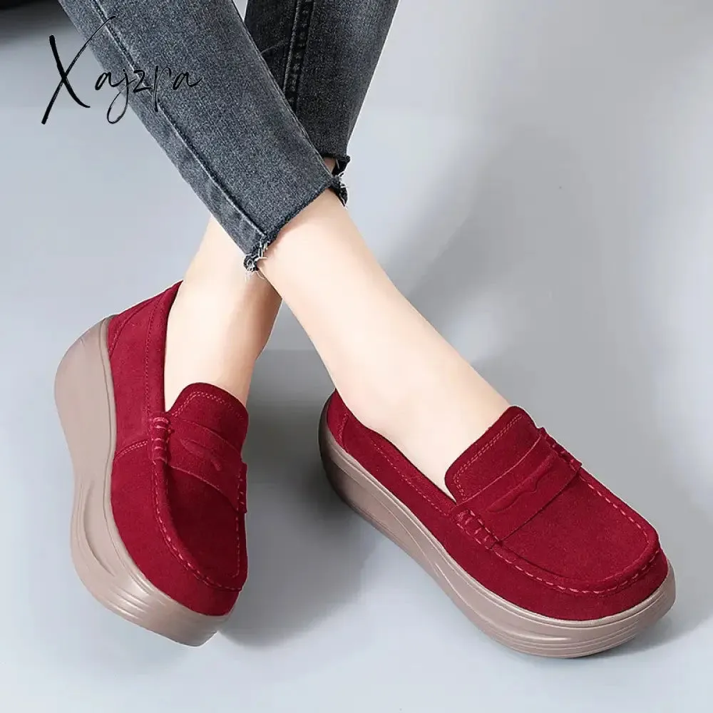 2024 New Spring Autumn Shoes Woman Platform Genuine Leather Women Flats Thick Sole Women's Loafers Moccasins Female Shoes