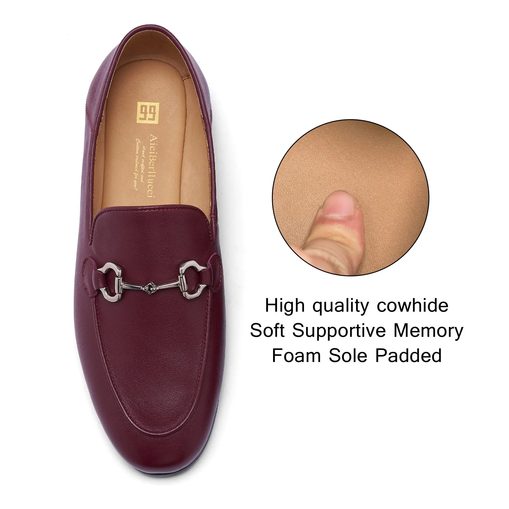 AiciBerllucci COCO Women's Calfskin Leather Loafer,Casual Loafers Shoes, Slip on Loafers Shoes for Women,Soft Comfort Flat Loafer Shoes for Ladies Burgundy