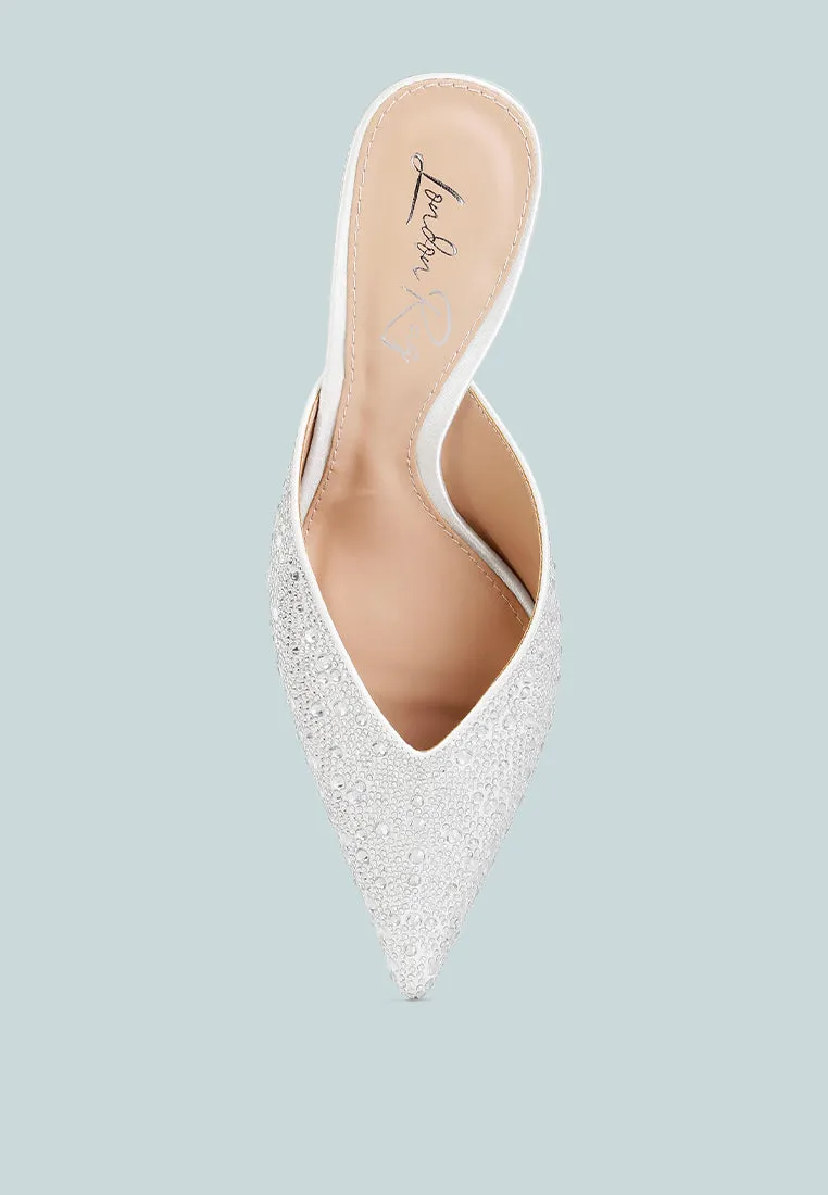 Aldora Rhinestones Embellished Satin Mules