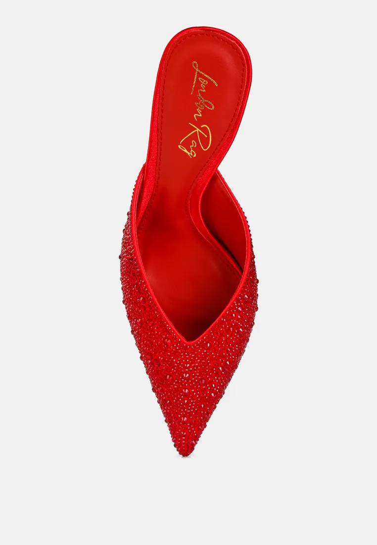 Aldora Rhinestones Embellished Satin Mules