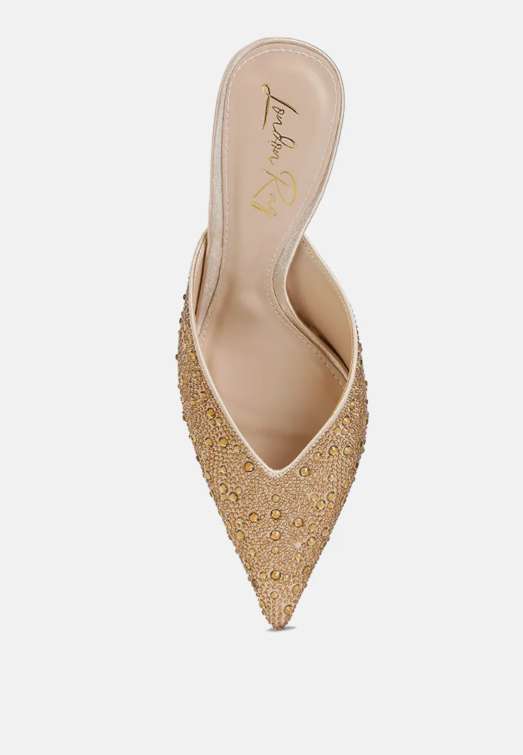 Aldora Rhinestones Embellished Satin Mules