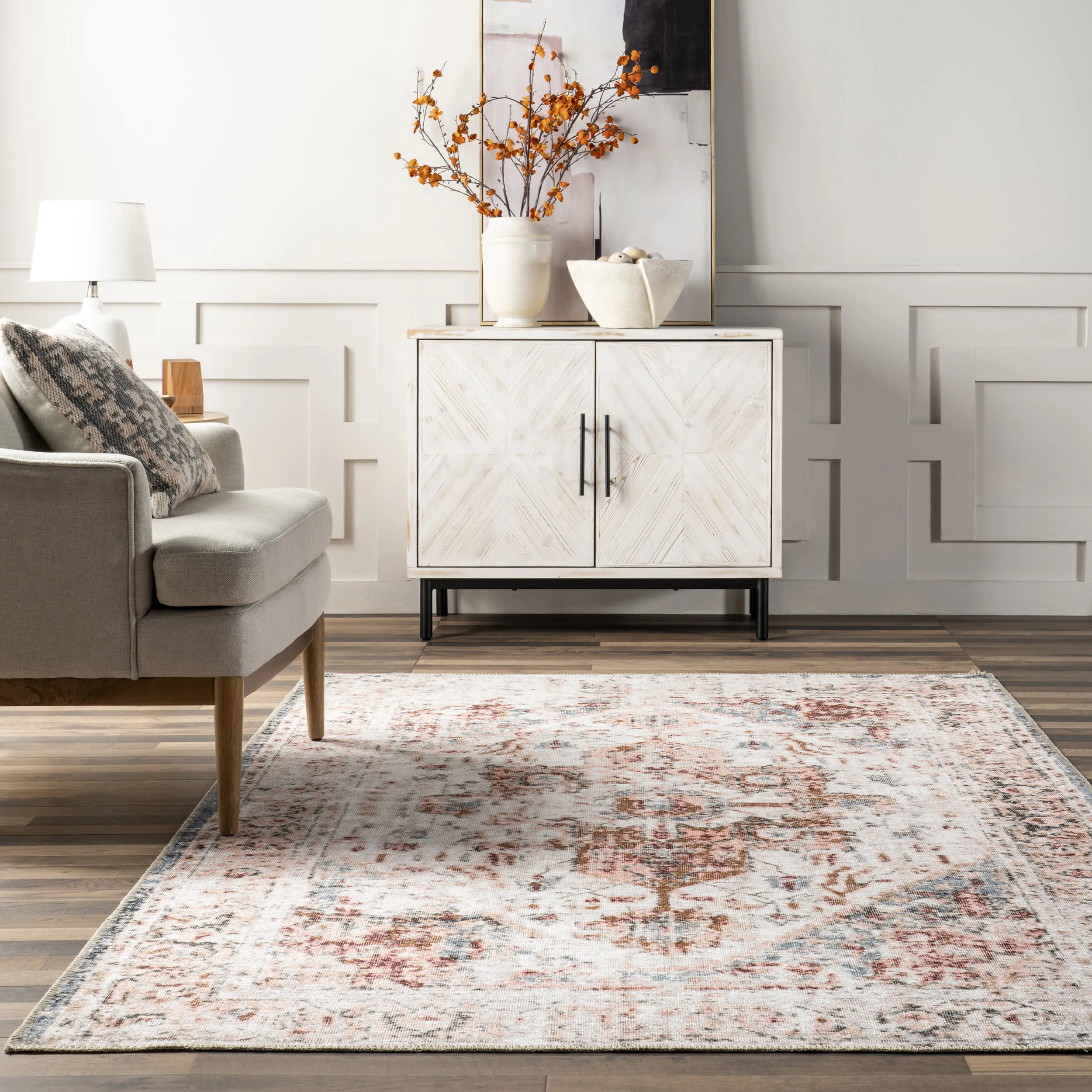 Almira Reversible Washable Hazy Rug | Rust And Beige