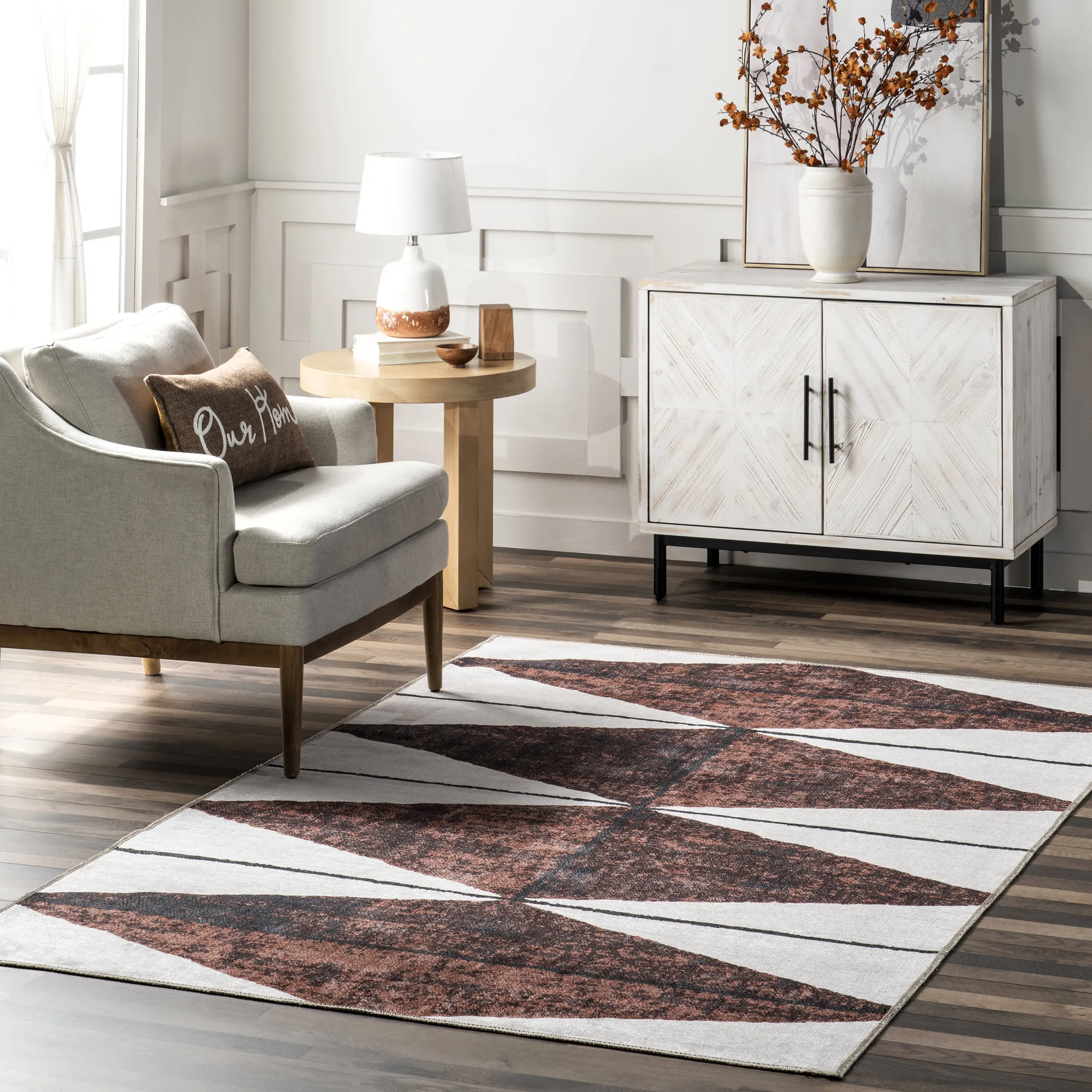 Almira Reversible Washable Hazy Rug | Rust And Beige