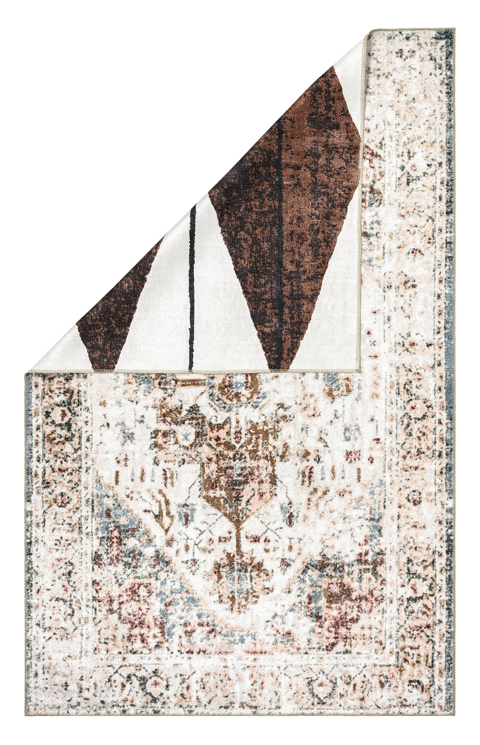 Almira Reversible Washable Hazy Rug | Rust And Beige