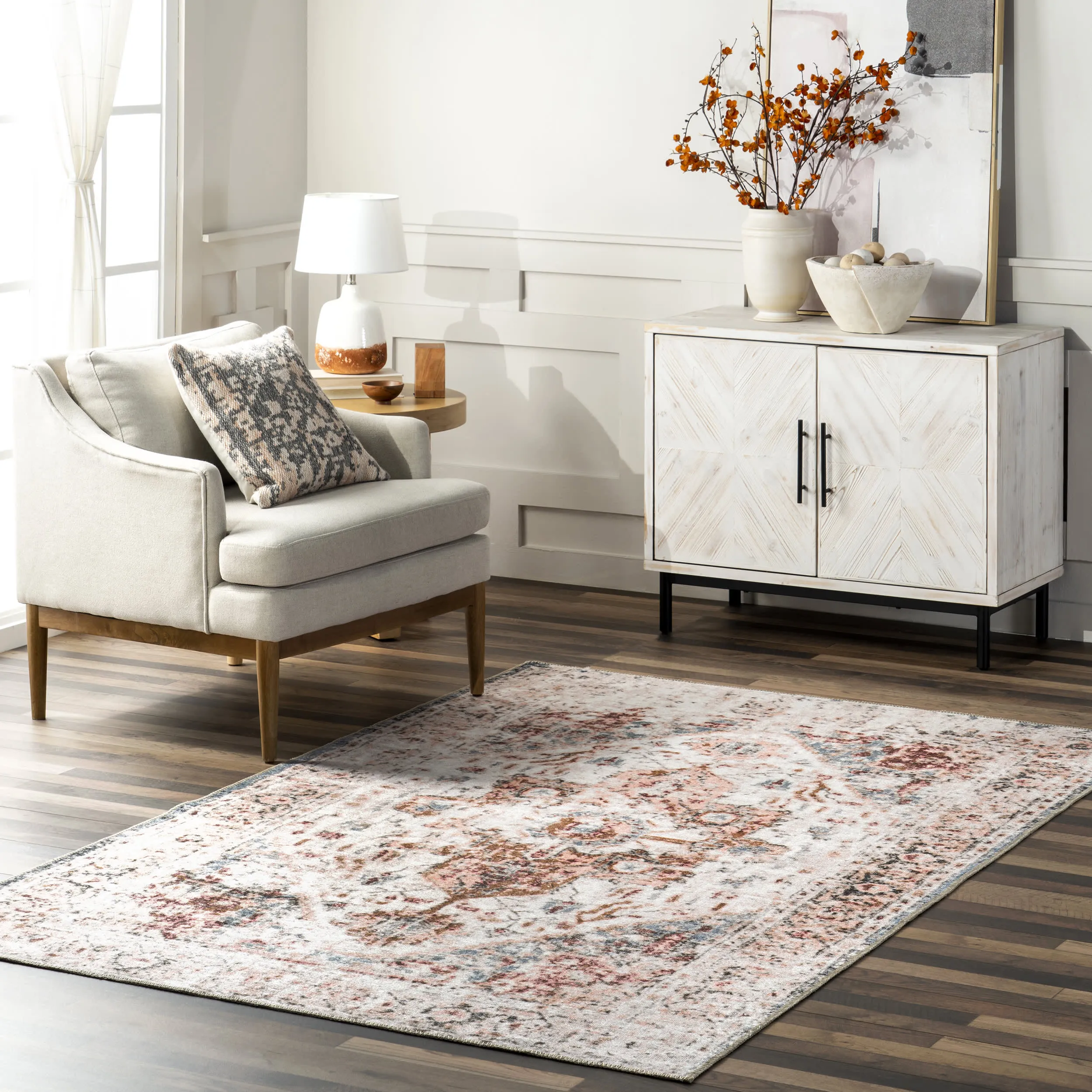 Almira Reversible Washable Hazy Rug | Rust And Beige