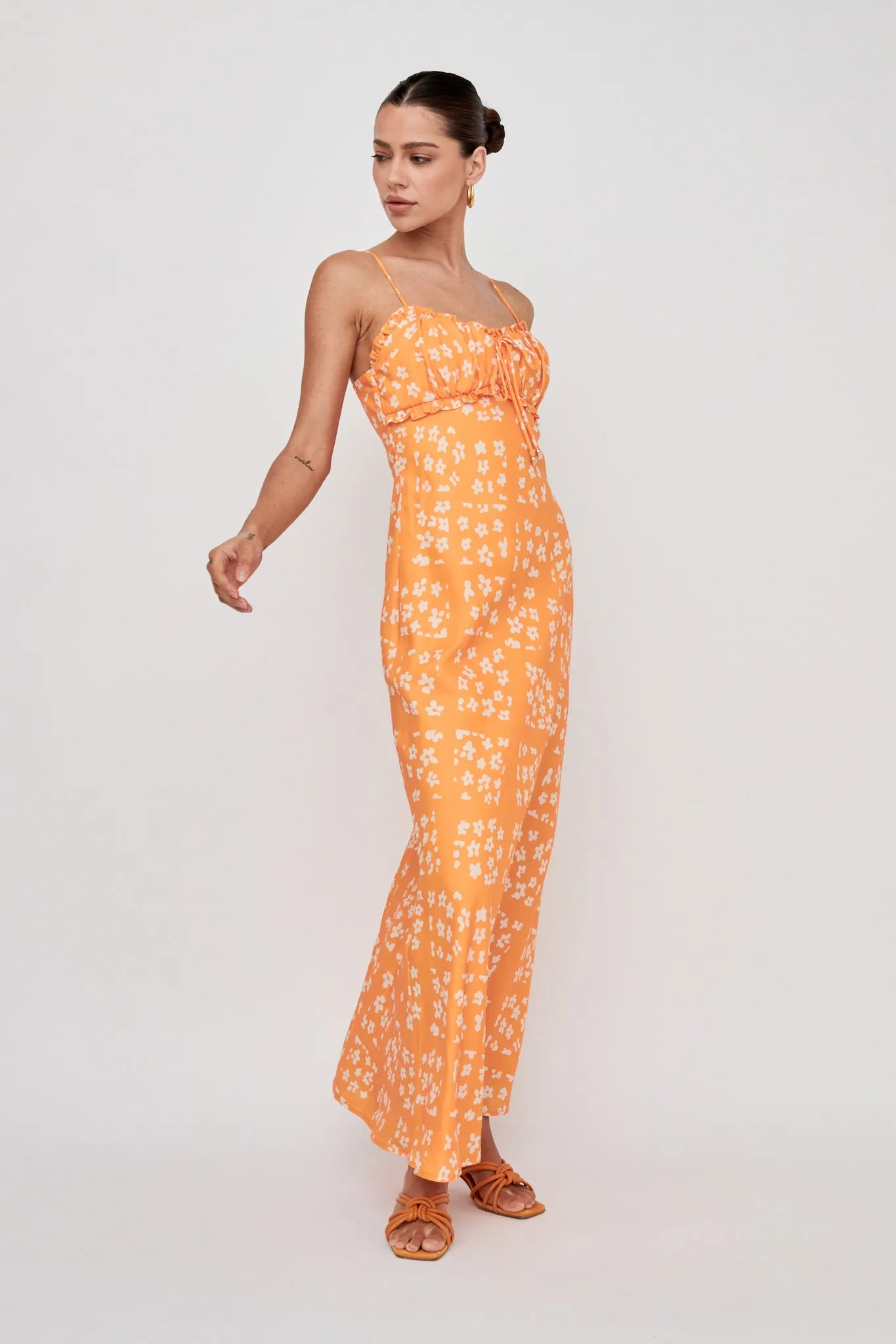 Anja Frill Trim Maxi Dress Print Orange White