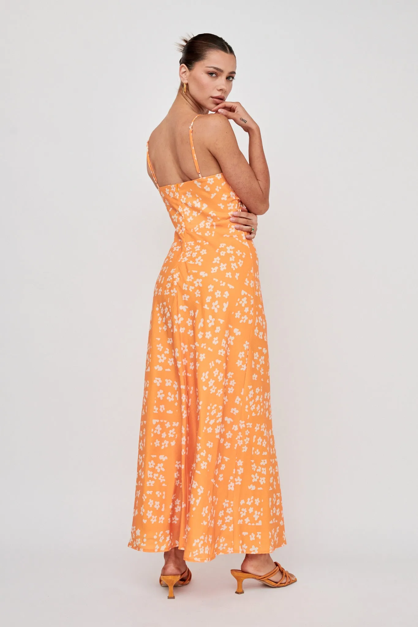 Anja Frill Trim Maxi Dress Print Orange White