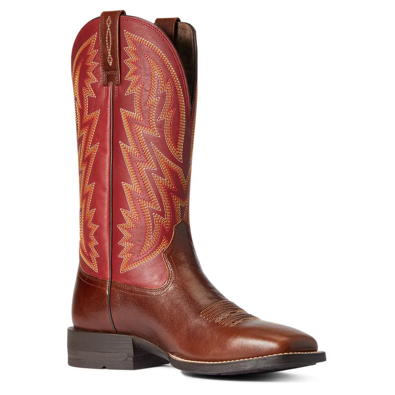 'Ariat' Men's Dynamic Western Square Toe - Crest Brown / Macaw Red