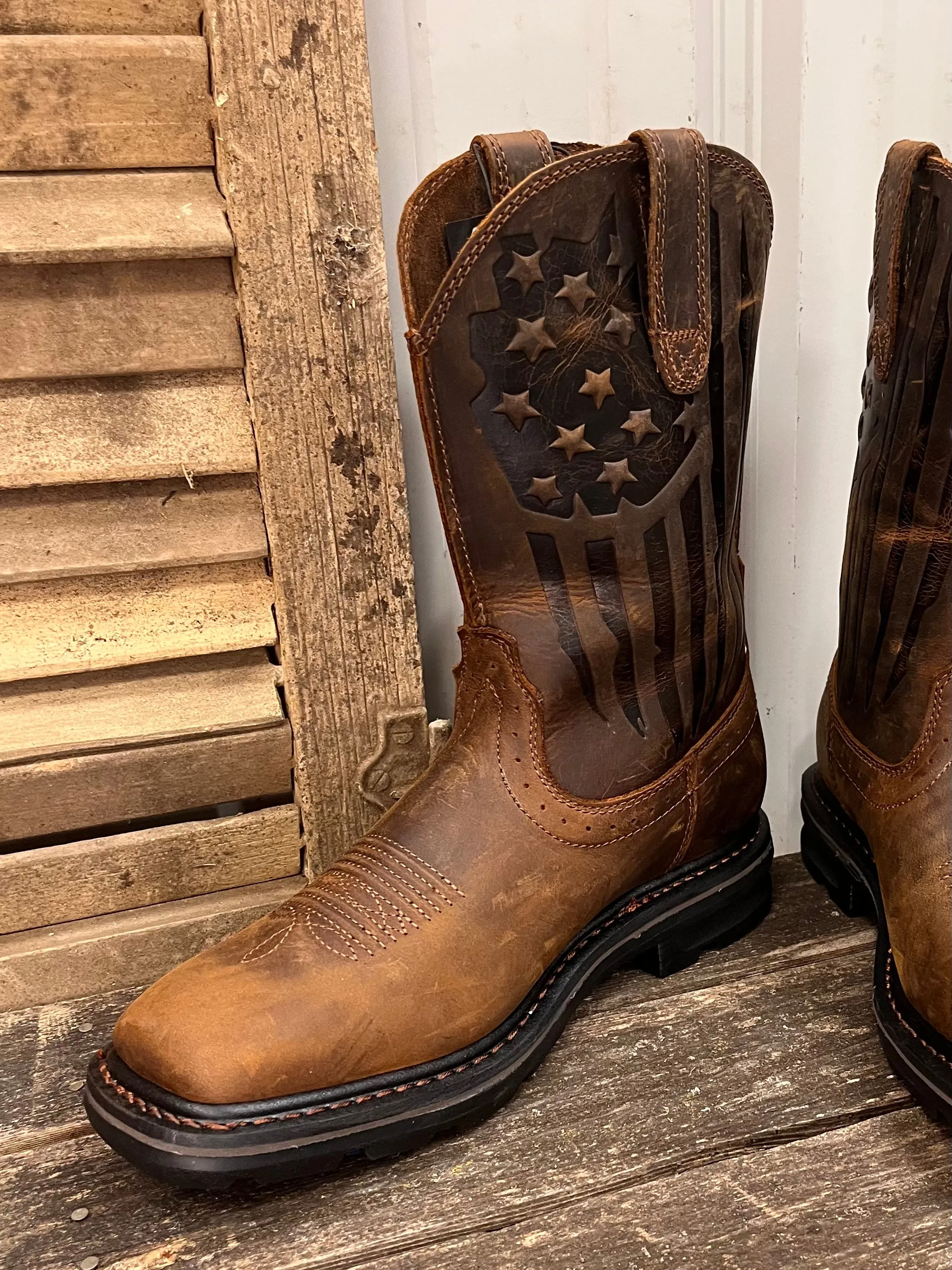 Ariat Men's Sierra Shock Shield™ Patriotic Brown Cowboy Work Boot 10044505