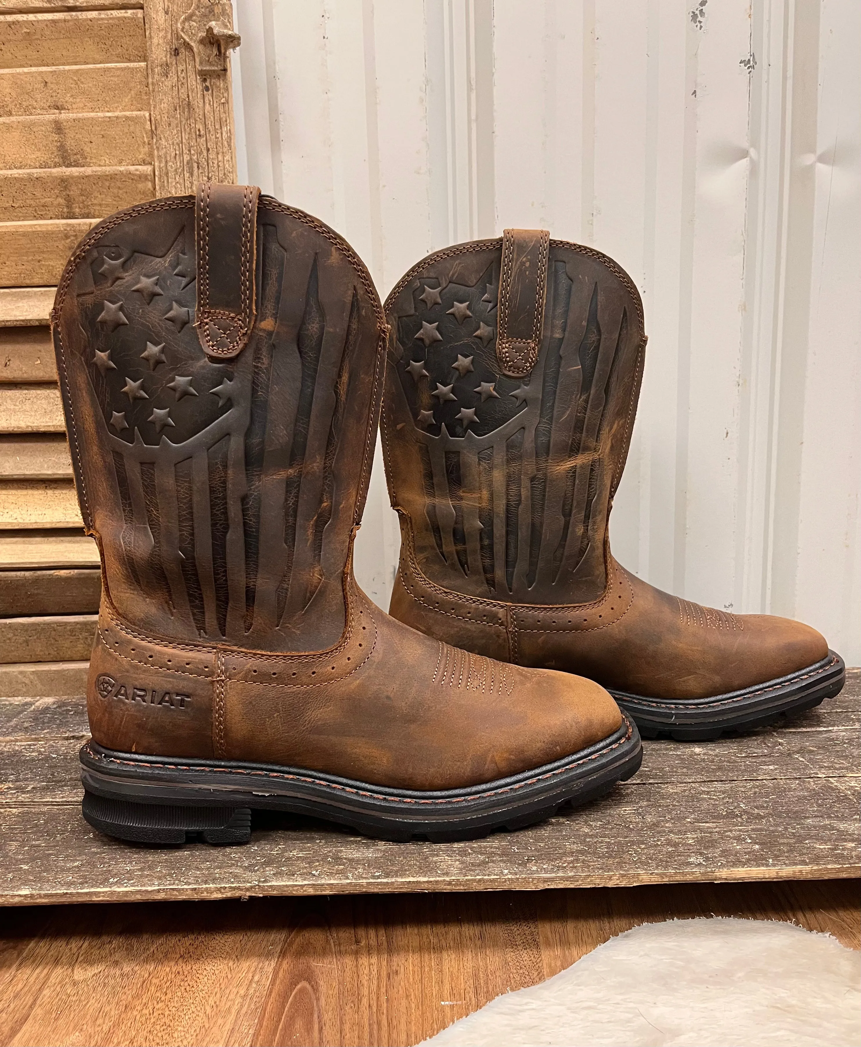 Ariat Men's Sierra Shock Shield™ Patriotic Brown Cowboy Work Boot 10044505