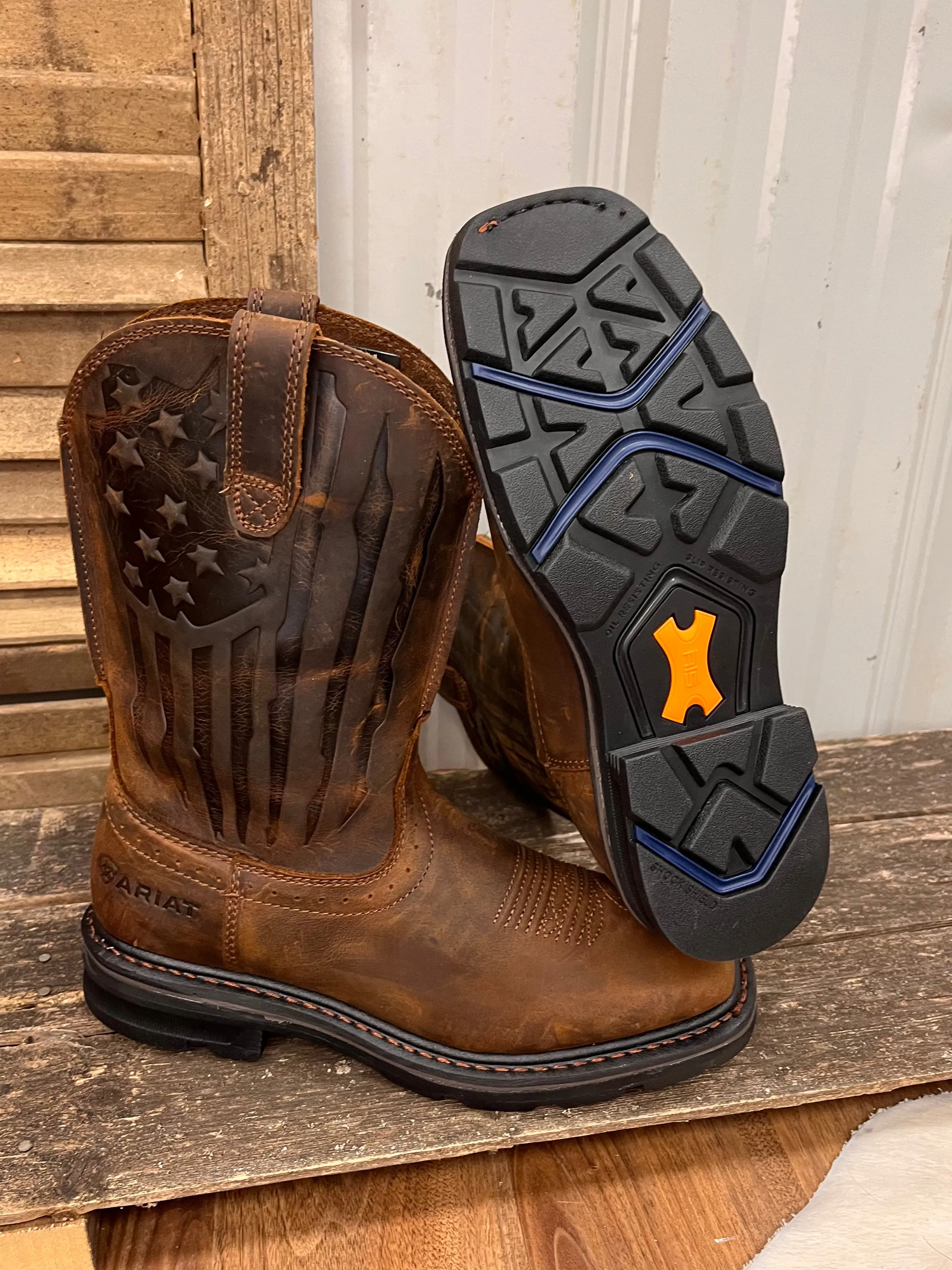 Ariat Men's Sierra Shock Shield™ Patriotic Brown Cowboy Work Boot 10044505