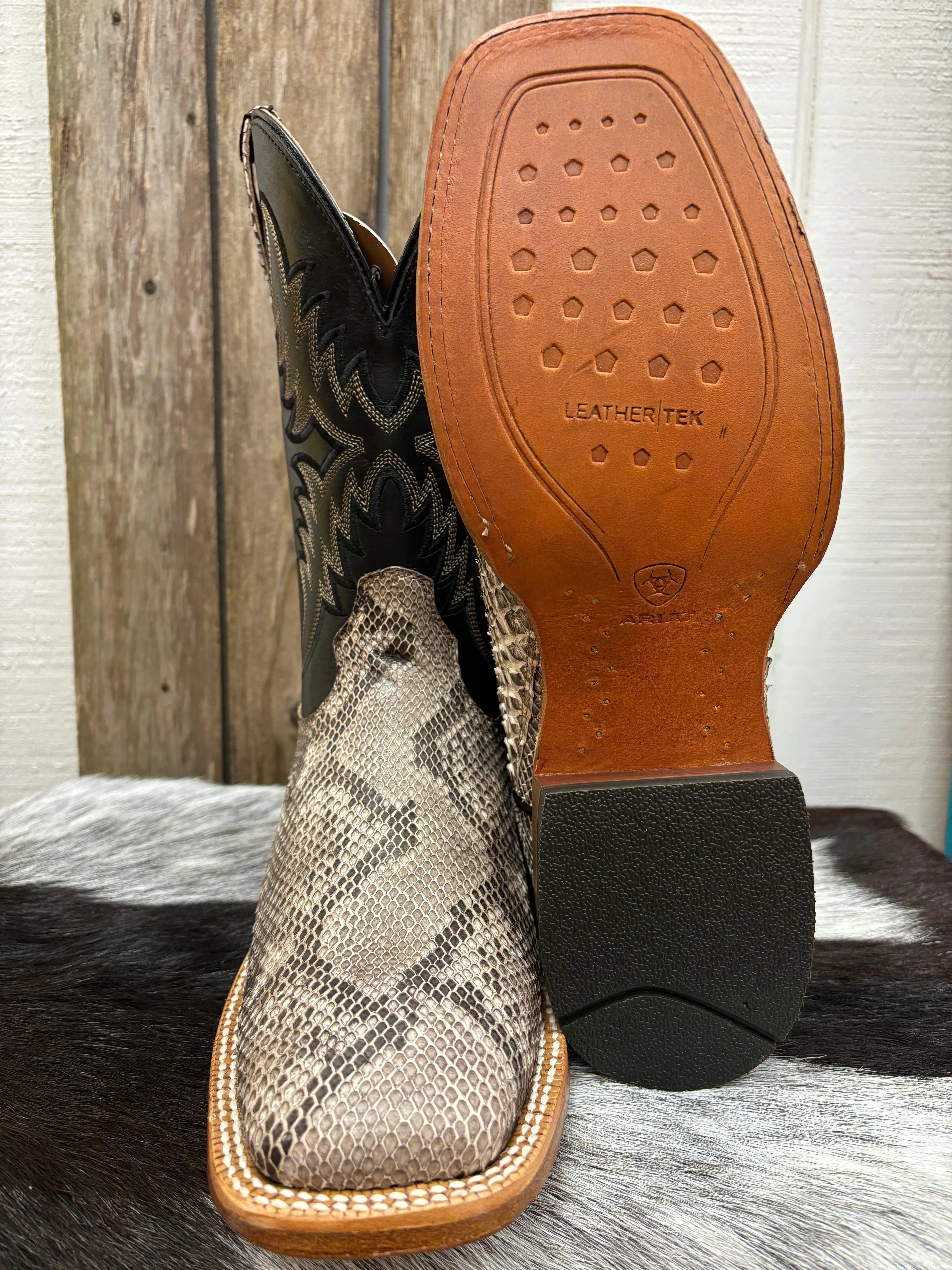 Ariat Men's Tan Python & Ancient Black Dry Gulch Square Toe Cowboy Boots 10047081