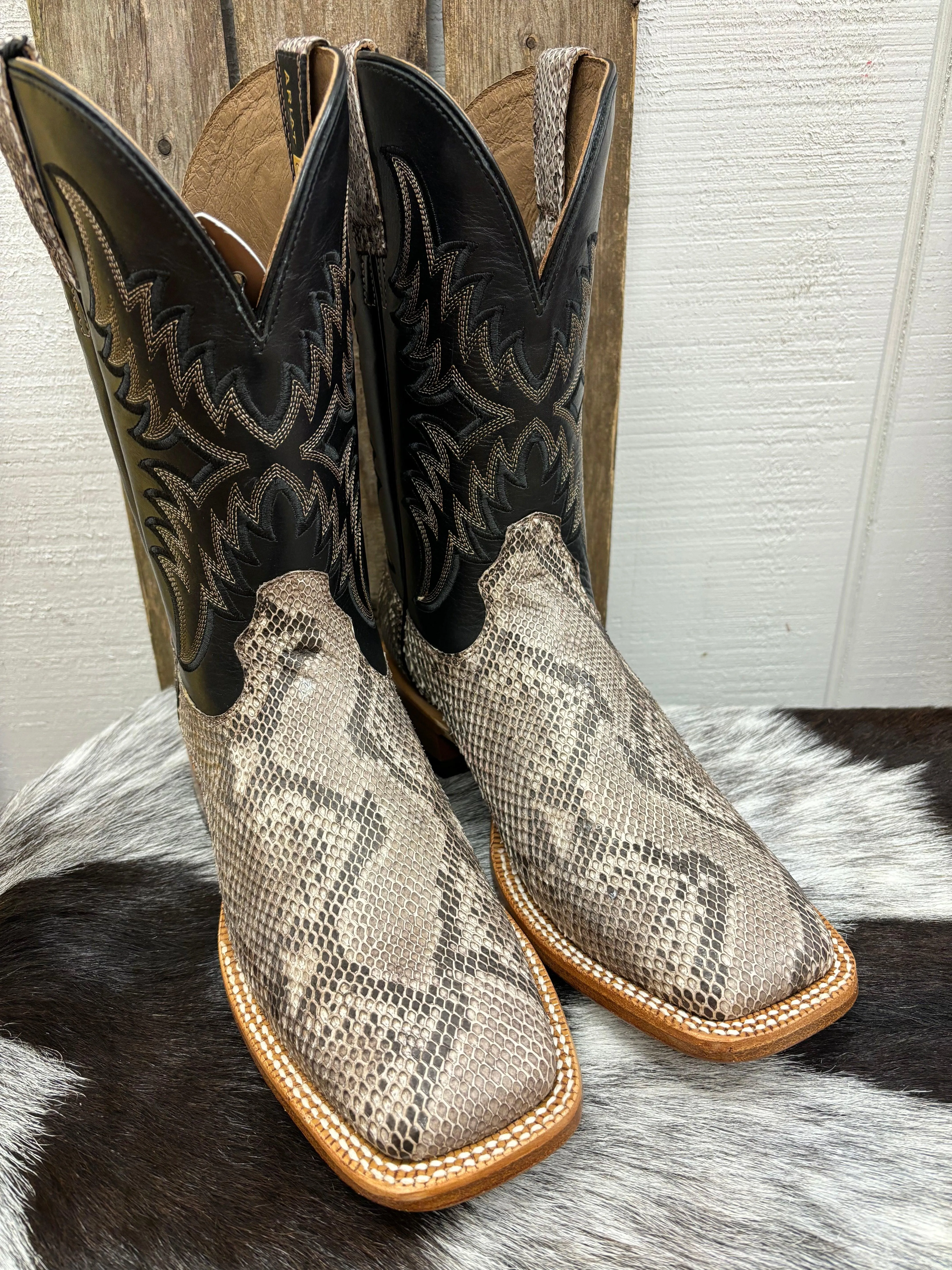 Ariat Men's Tan Python & Ancient Black Dry Gulch Square Toe Cowboy Boots 10047081