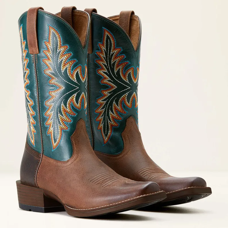 Ariat Men's Vintage Oak & Deep Teal Renegade Cutter Toe Cowboy Boots 10053696