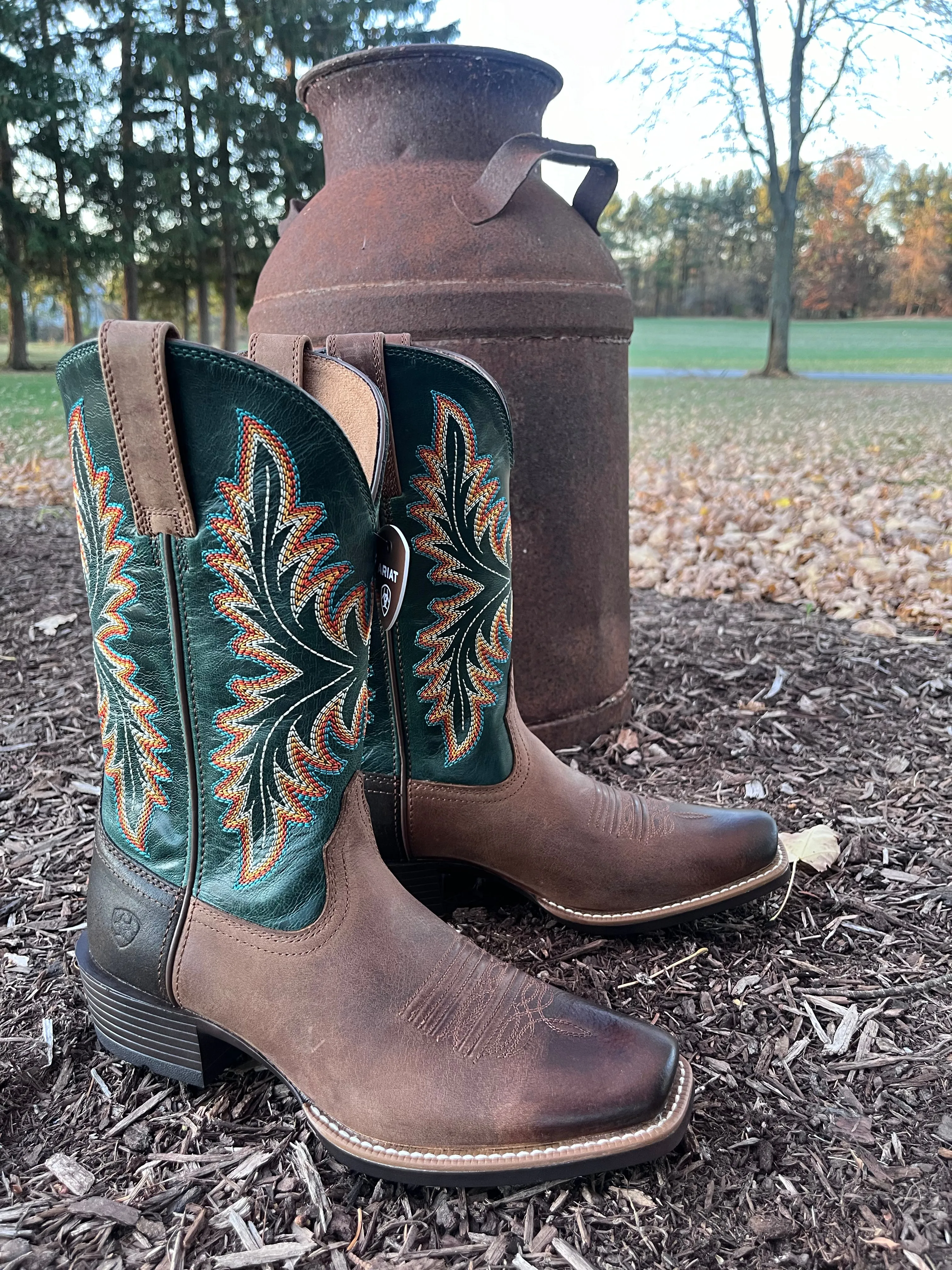 Ariat Men's Vintage Oak & Deep Teal Renegade Cutter Toe Cowboy Boots 10053696