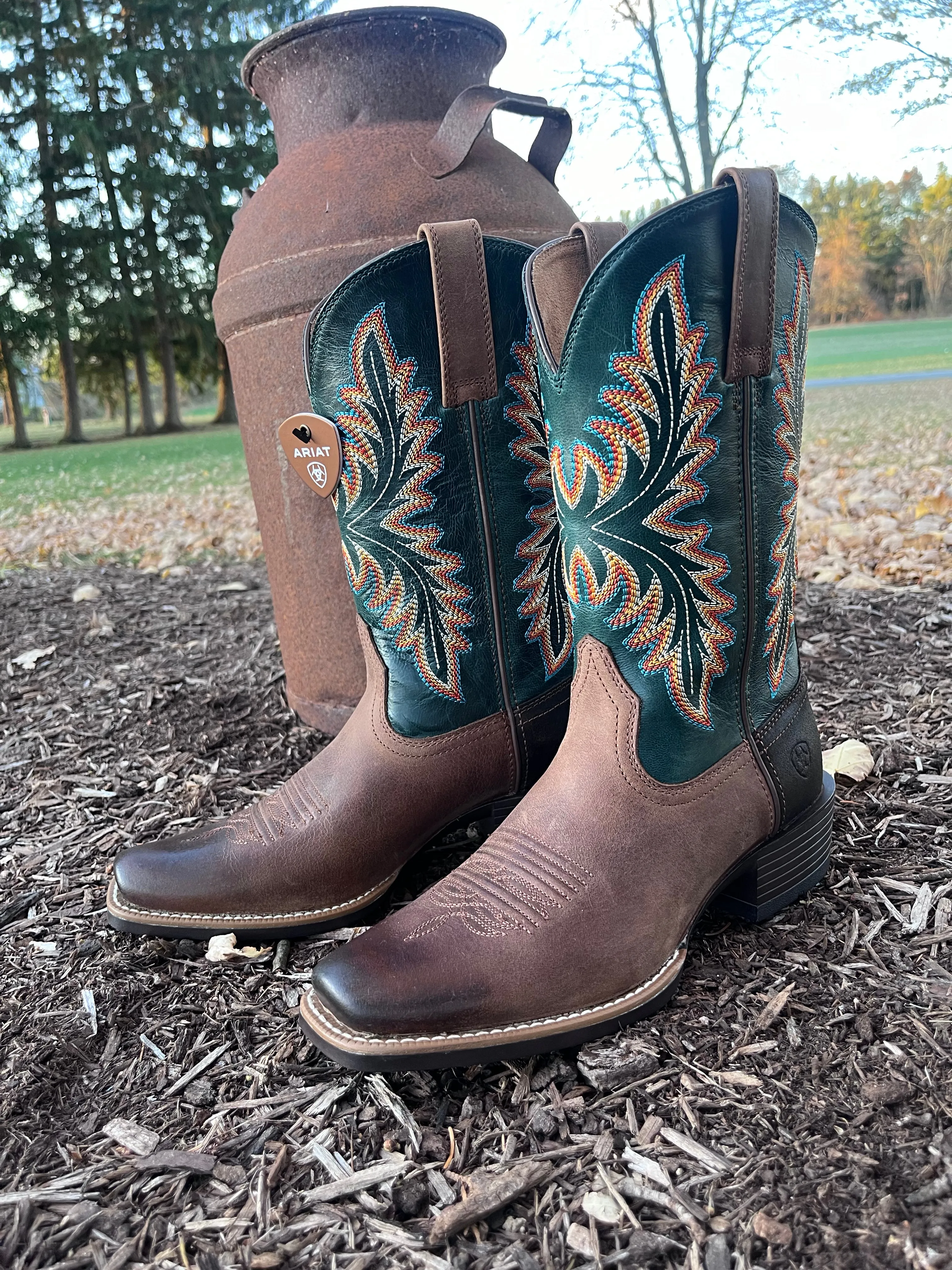 Ariat Men's Vintage Oak & Deep Teal Renegade Cutter Toe Cowboy Boots 10053696