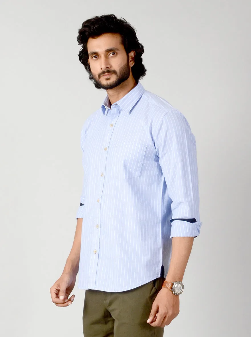 Azure Blue Striped Slim Fit Casual Shirt | JadeBlue