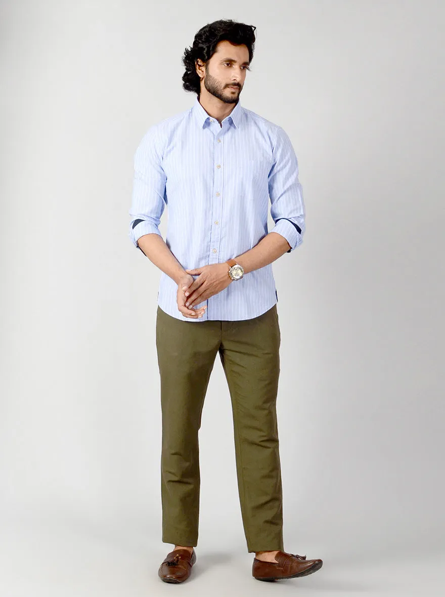 Azure Blue Striped Slim Fit Casual Shirt | JadeBlue