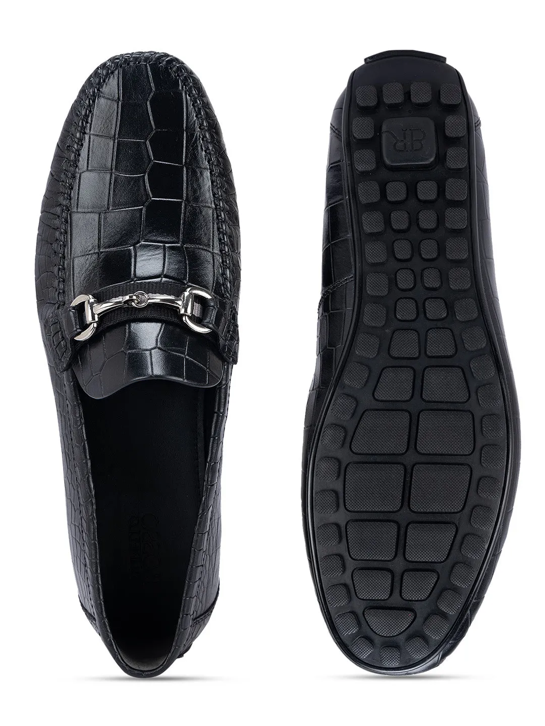 Black Croco Leather Moccasins