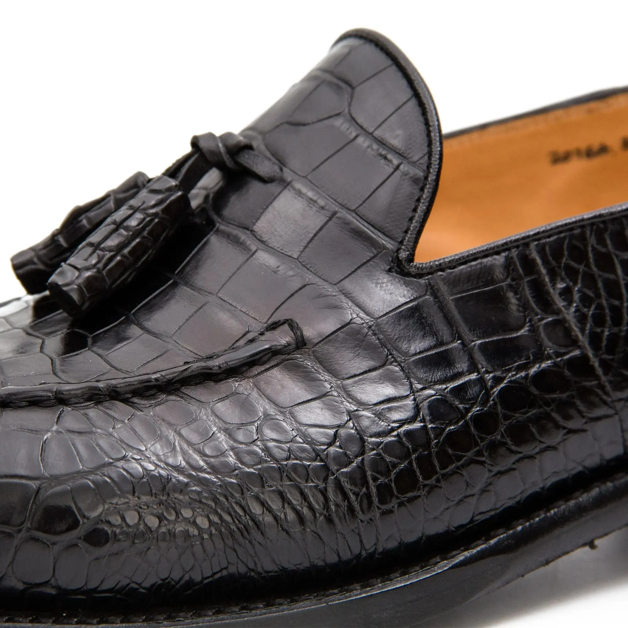 Black Crocodile Loafers with Tassels