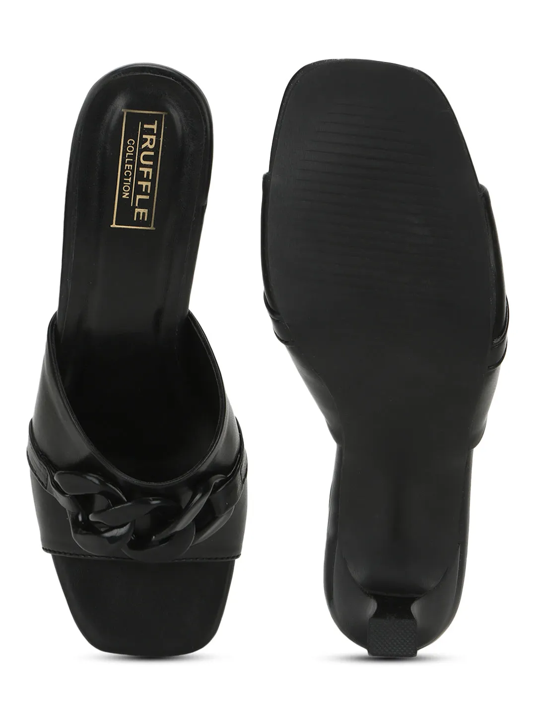 Black PU Chain Pattern Stiletto Mules (TC-SLC-R522-BLK)