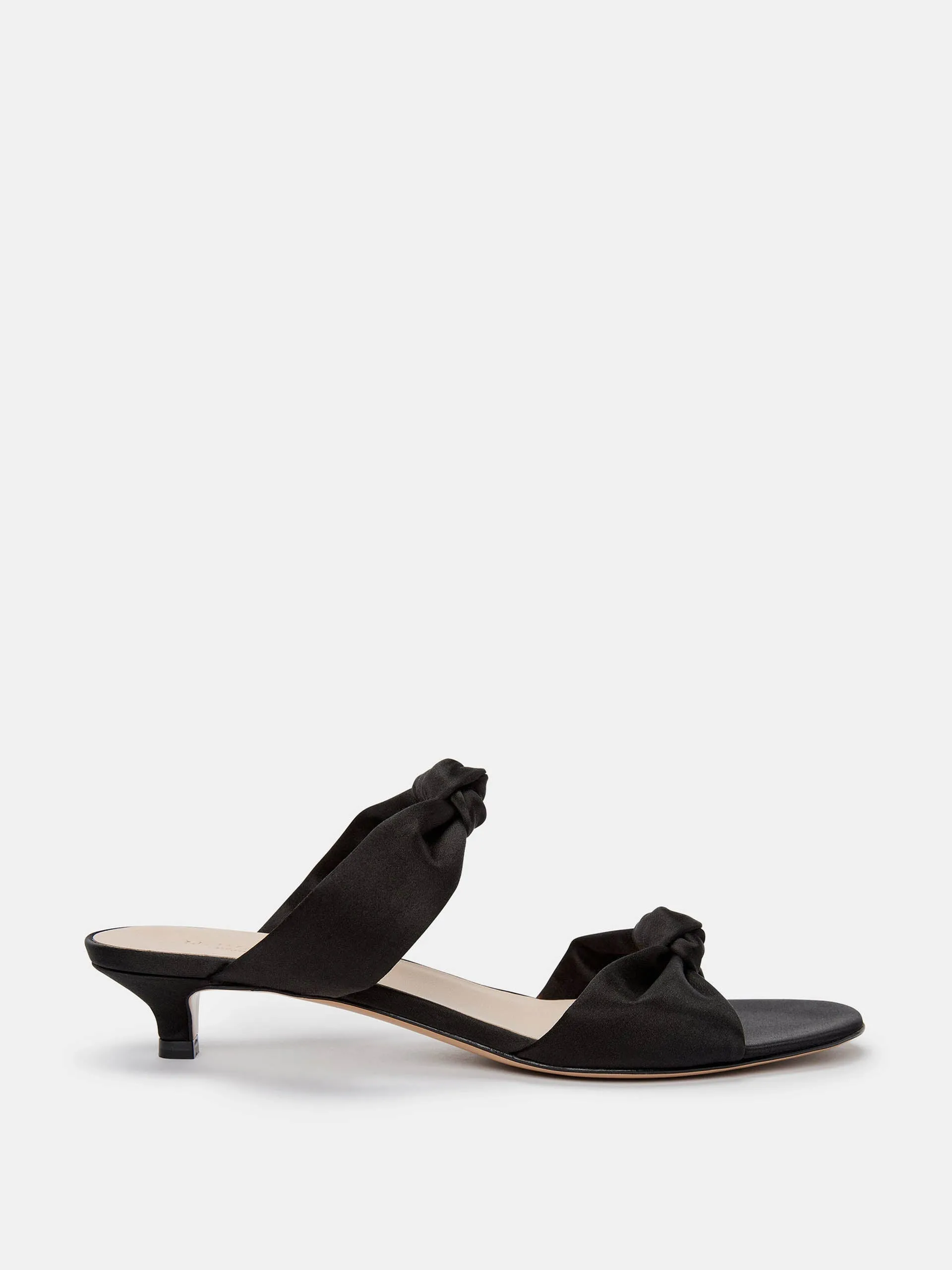 Black satin knot kitten heeled sandal