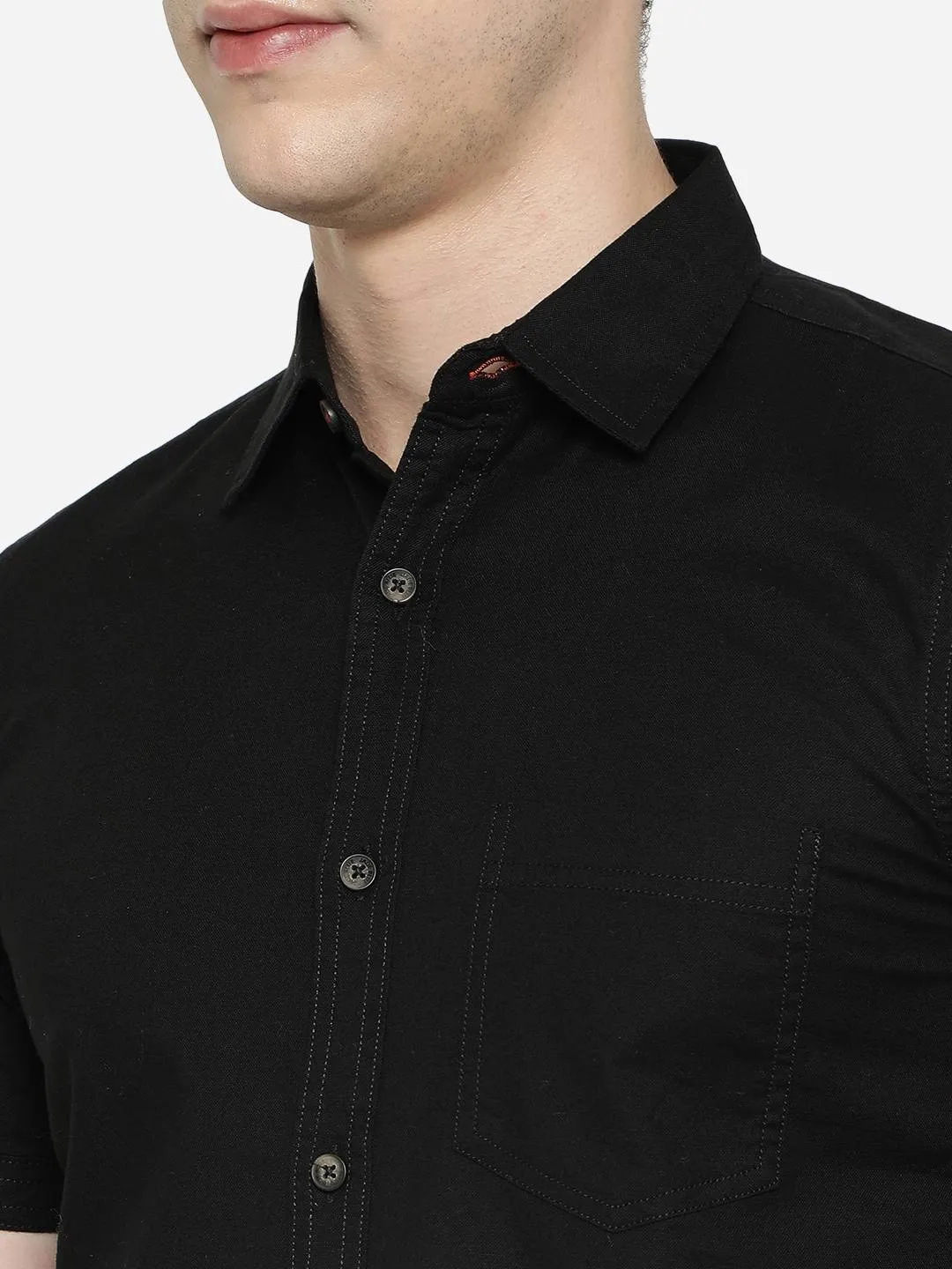 Black Solid Slim Fit Semi Casual Shirt | JadeBlue