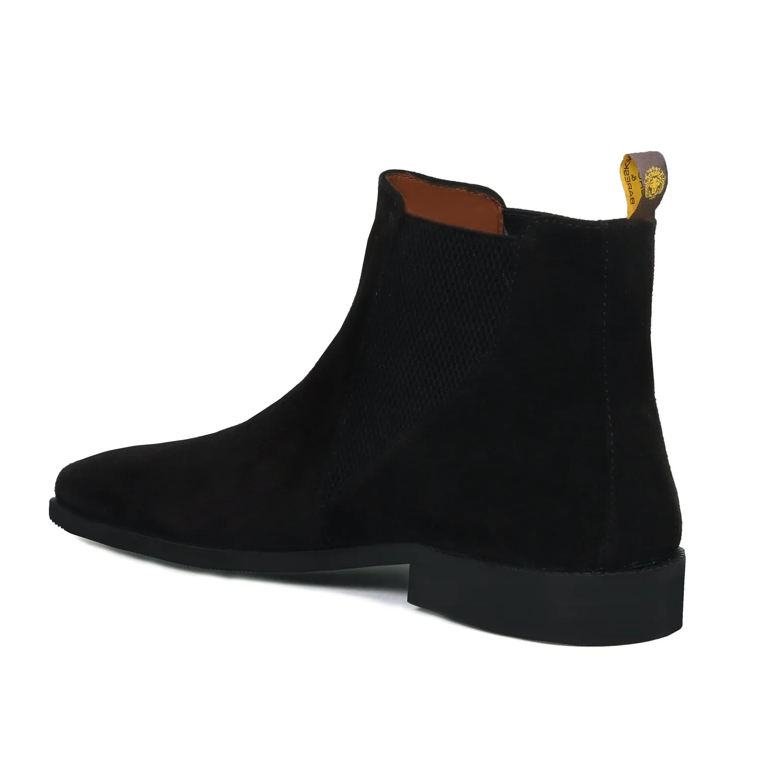 Black Suede Leather Chelsea Boot with a Stylish Sharp Elastic Design