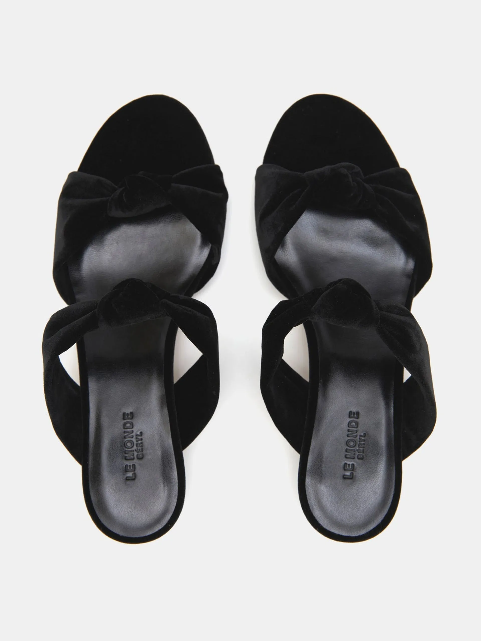 Black velvet knot sandal kitten heels