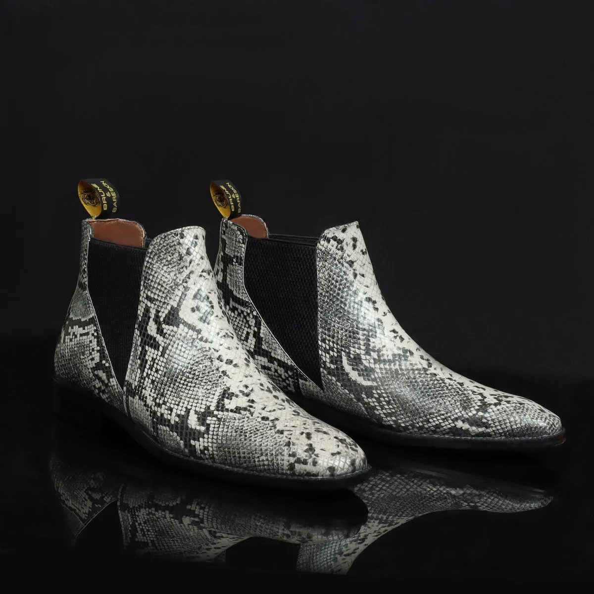 Black-White Snake Print Leather Chelsea Boot