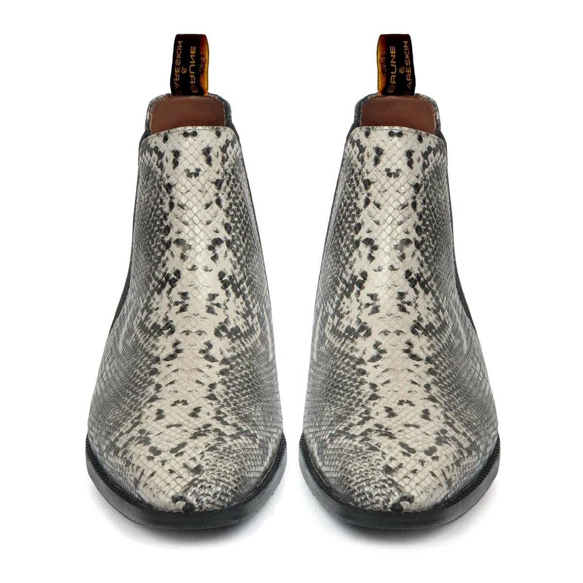 Black-White Snake Print Leather Chelsea Boot