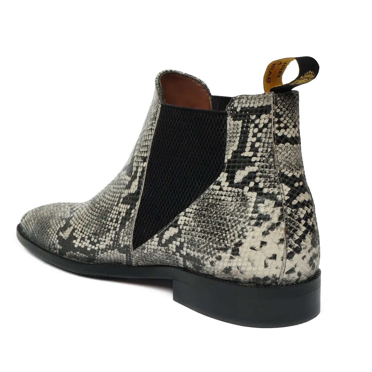 Black-White Snake Print Leather Chelsea Boot