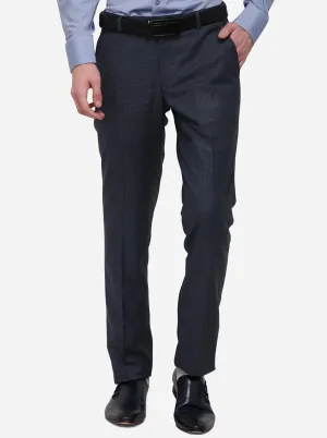 Blue & Grey Checked Super Slim Fit Formal Trouser | JadeBlue