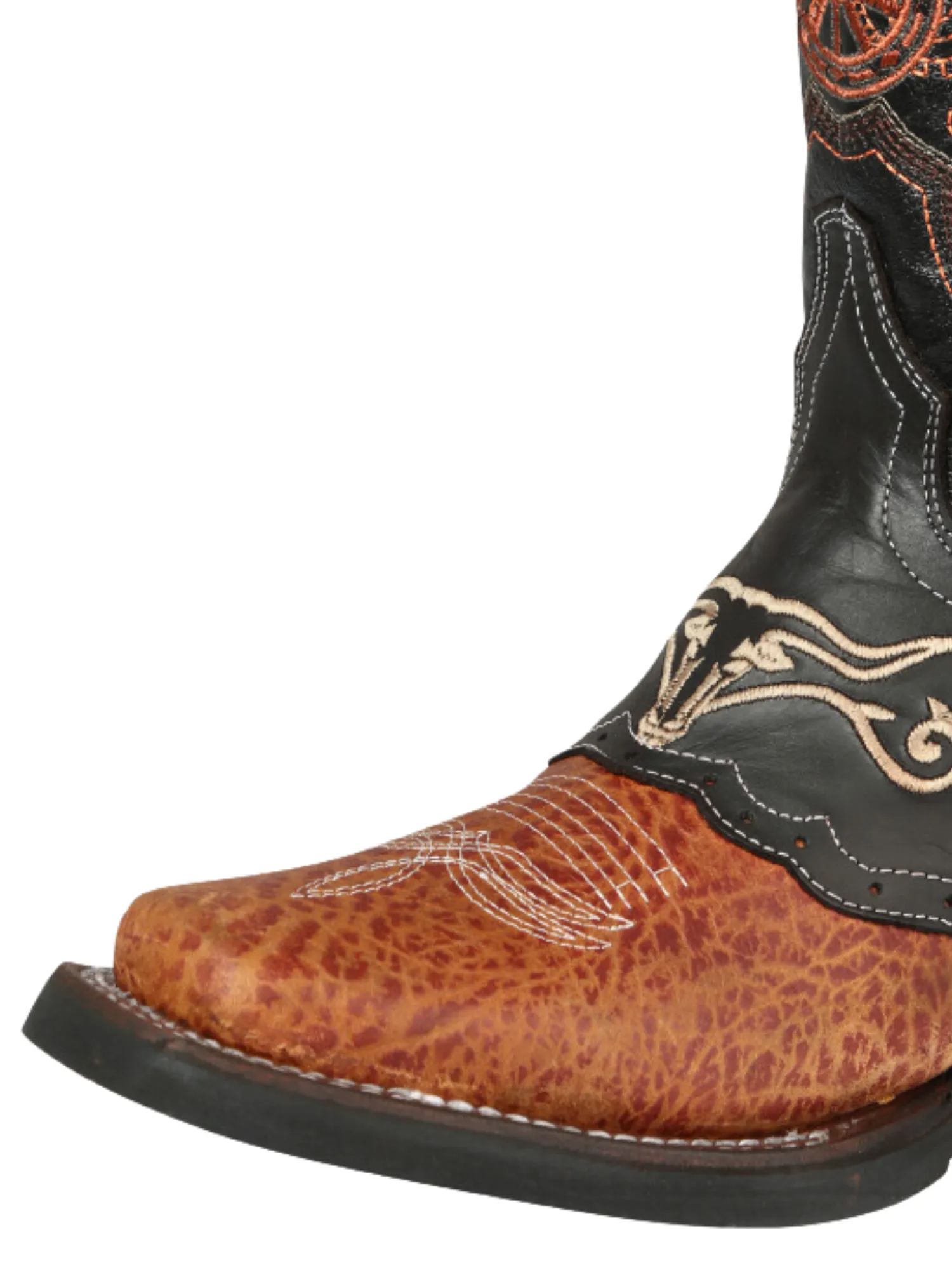 Botas Vaqueras Rodeo con Antifaz Bordado de Piel Cuello de Toro para Hombre 'El General' - ID: 40667