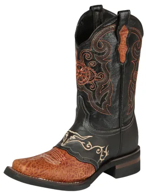 Botas Vaqueras Rodeo con Antifaz Bordado de Piel Cuello de Toro para Hombre 'El General' - ID: 40667