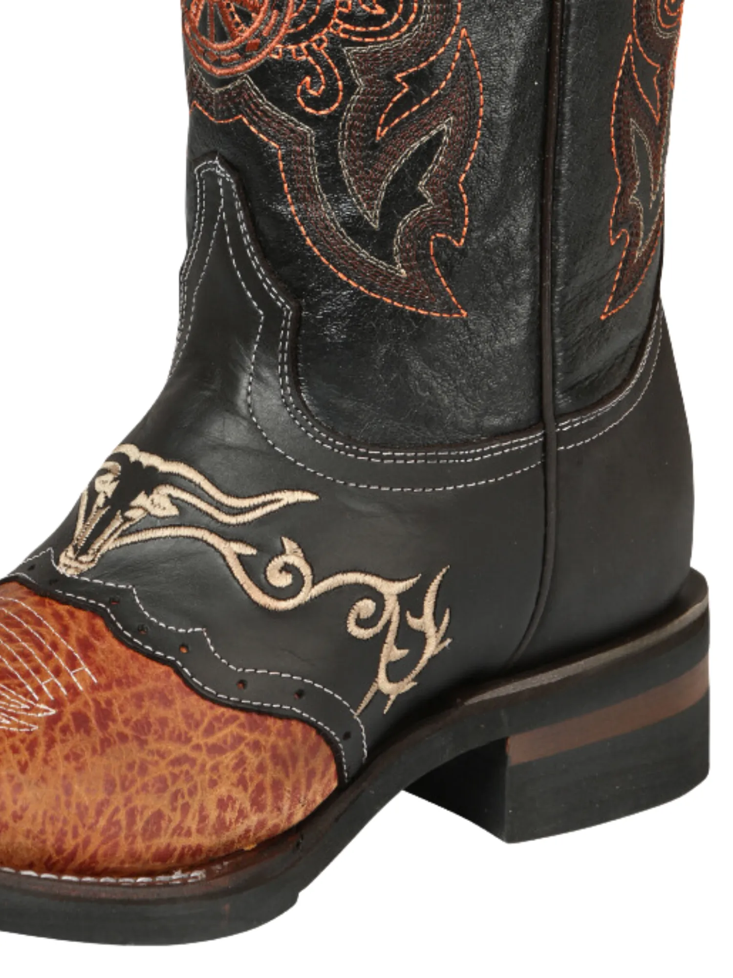 Botas Vaqueras Rodeo con Antifaz Bordado de Piel Cuello de Toro para Hombre 'El General' - ID: 40667