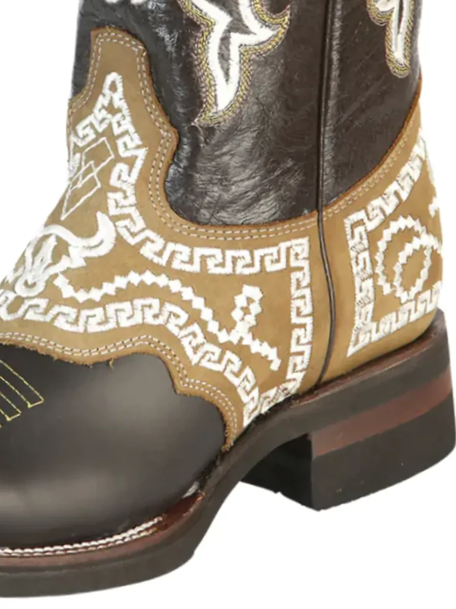 Botas Vaqueras Rodeo con Antifaz Bordado de Piel Genuina para Hombre 'El General' - ID: 51110