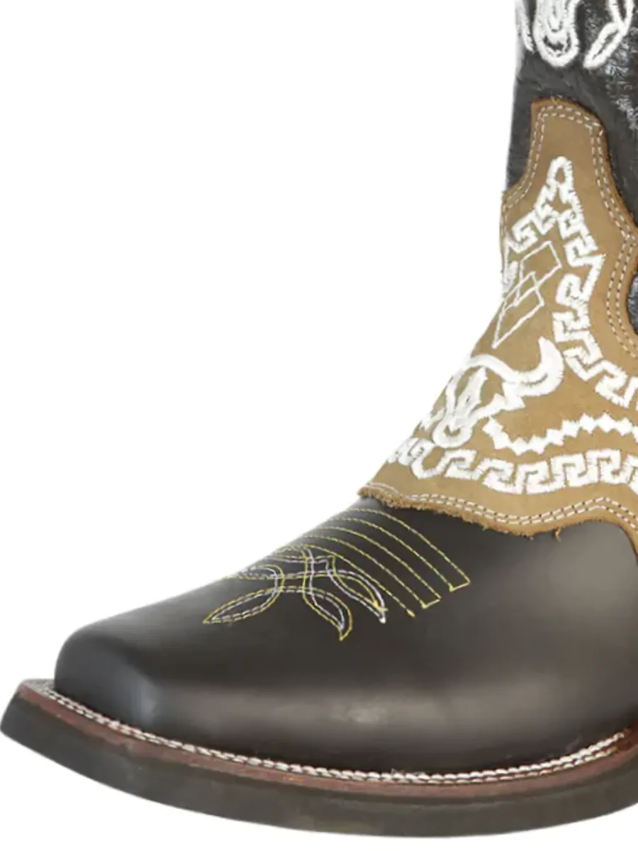 Botas Vaqueras Rodeo con Antifaz Bordado de Piel Genuina para Hombre 'El General' - ID: 51110