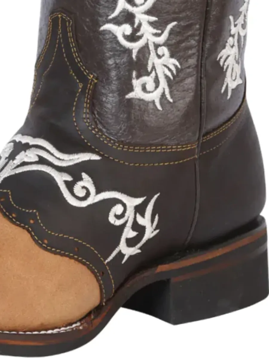 Botas Vaqueras Rodeo con Antifaz Bordado de Piel Nobuck para Hombre 'El General' - ID: 33316