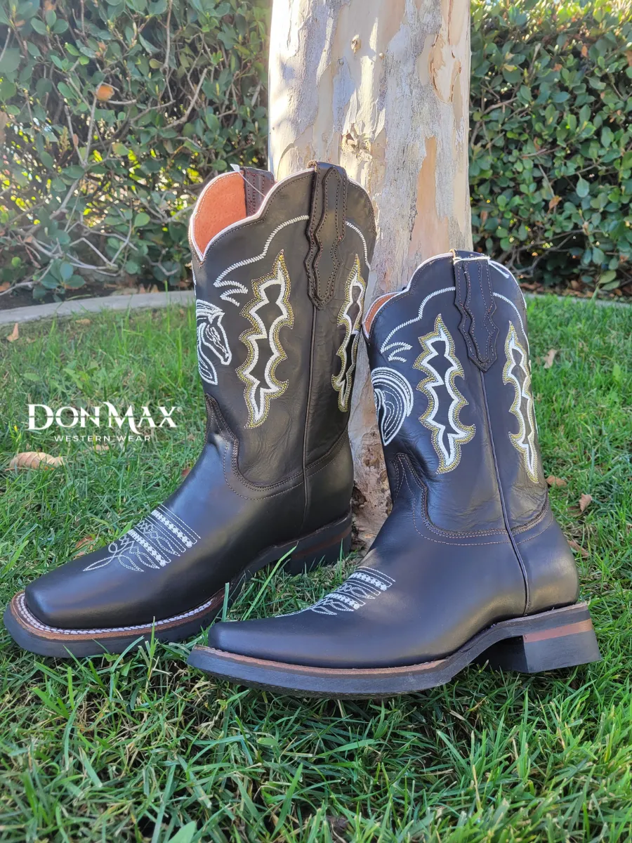 Botas Vaqueras Rodeo con Diseño Bordado de Piel Genuina para Hombre 'El General' - ID: 51114