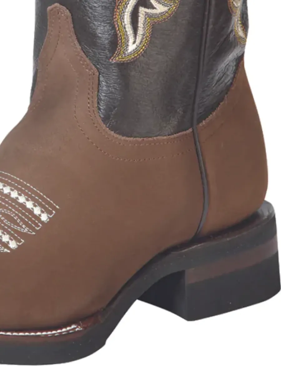 Botas Vaqueras Rodeo con Diseño Bordado de Piel Nobuck para Hombre 'El General' - ID: 51113