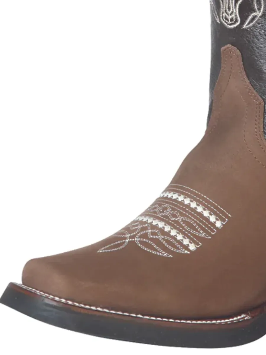 Botas Vaqueras Rodeo con Diseño Bordado de Piel Nobuck para Hombre 'El General' - ID: 51113