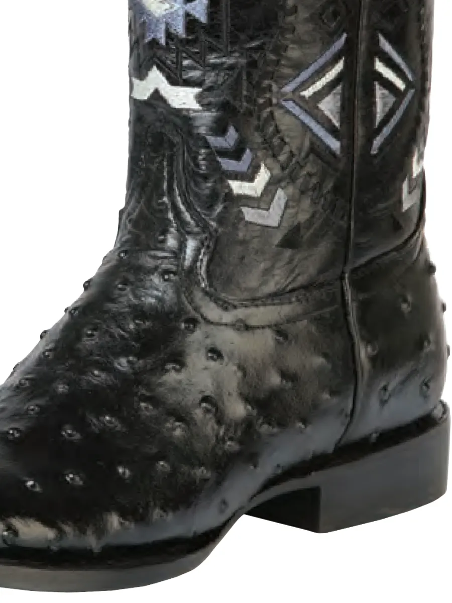 Botas Vaqueras Rodeo Imitacion de Avestruz Grabado en Piel Vacuno para Hombre 'El General' - ID: 51240